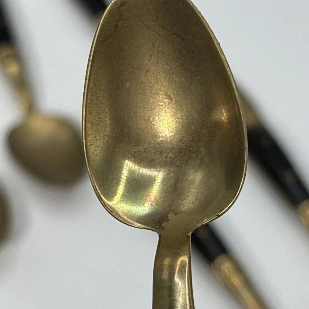 Set of 6 Spoons Siam Sitting Buddha Brass with Black Handle 4.5
